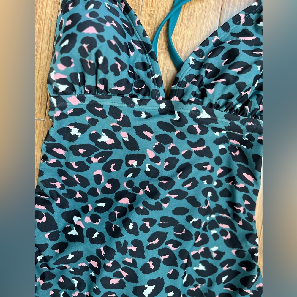Kona Sol green leopard print bathing suit size medium EUC - Picture 2 of 6